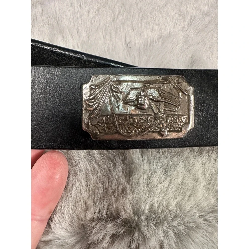 CP Shipley Belt Mens 34 Oil Tanned Harness Leather Concho Western Silver Plaques